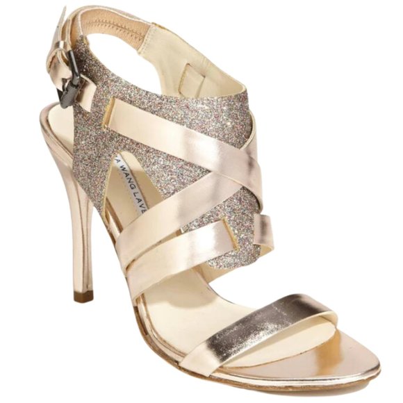 Vera Wang Lavender Line Garmin Sandal Leather Glitter Metallic Gold Hee 7M - Picture 1 of 10